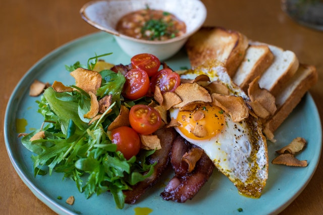 bread, eggs and vegetables